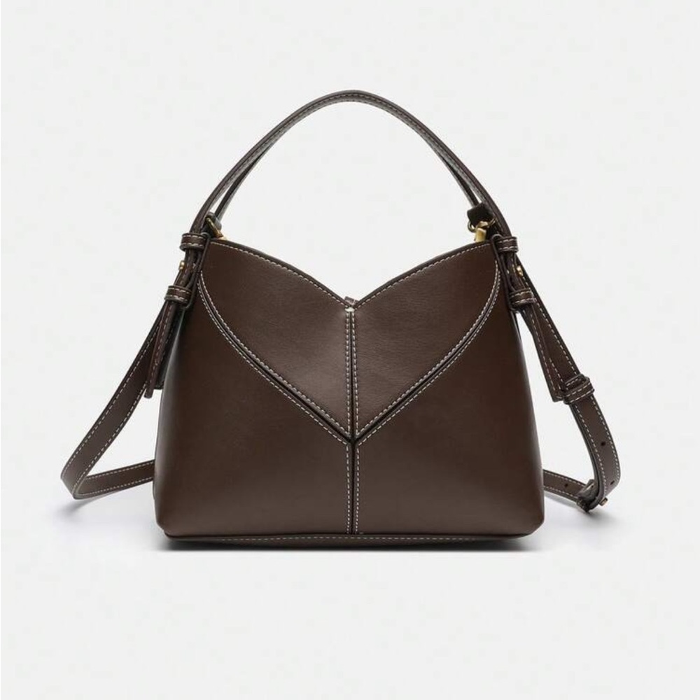 Brown faux leather top handle bag - Picture 6 of 9
